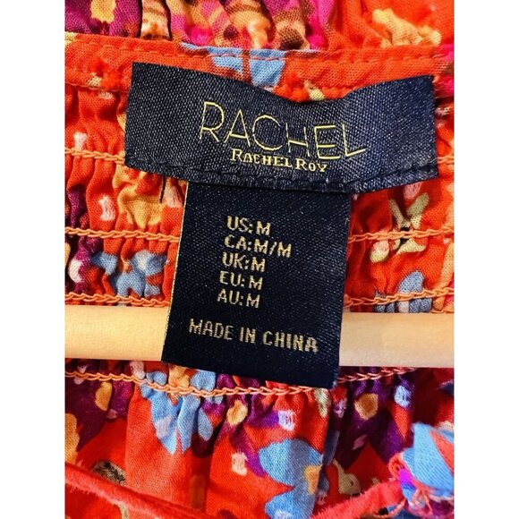 RACHEL Rachel Roy Women’s Pull Over Blouse Red Orange Floral Print Medium - Picture 5 of 8